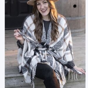 Plaid Fringe Poncho